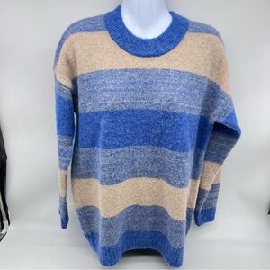 Madewell Blue and Tan Crewneck Sweater